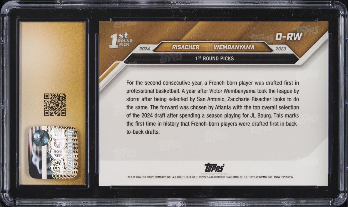 2024 Topps Now Draft Victor Wembanyama & Zaccharie Risacher ROOKIE #D-RW CGC 10 PRISTINE - Photo 2
