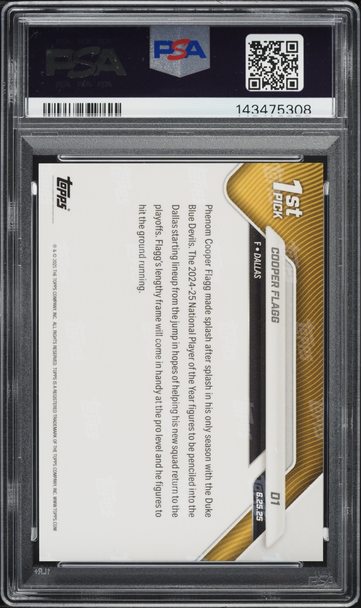 2025 Topps Now Draft Cooper Flagg ROOKIE #D1 PSA 10 GEM MINT - Photo 2