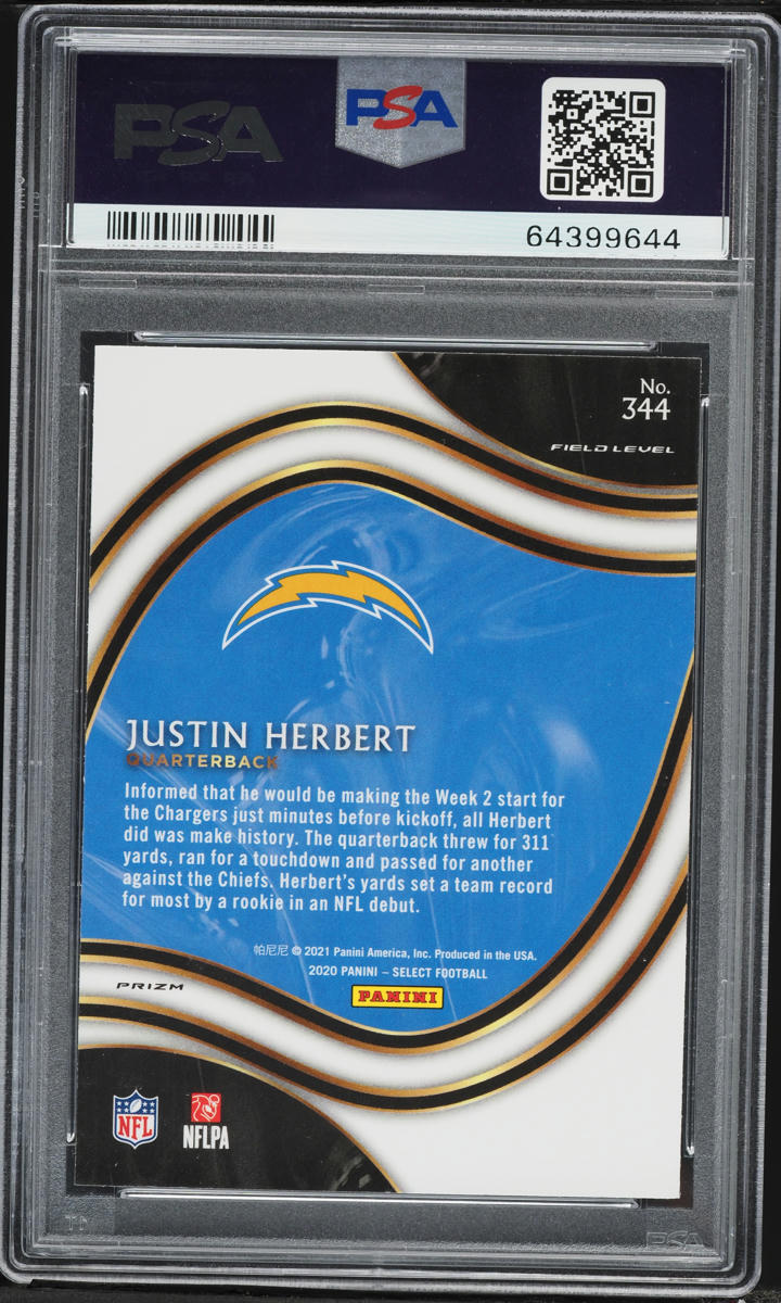 2020 Select Field Level Silver Prizm Justin Herbert ROOKIE #344 PSA 10 GEM MINT