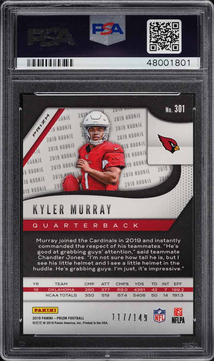 2019 Panini Prizm Red Wave Kyler Murray ROOKIE /149 #301 PSA 10 GEM MINT