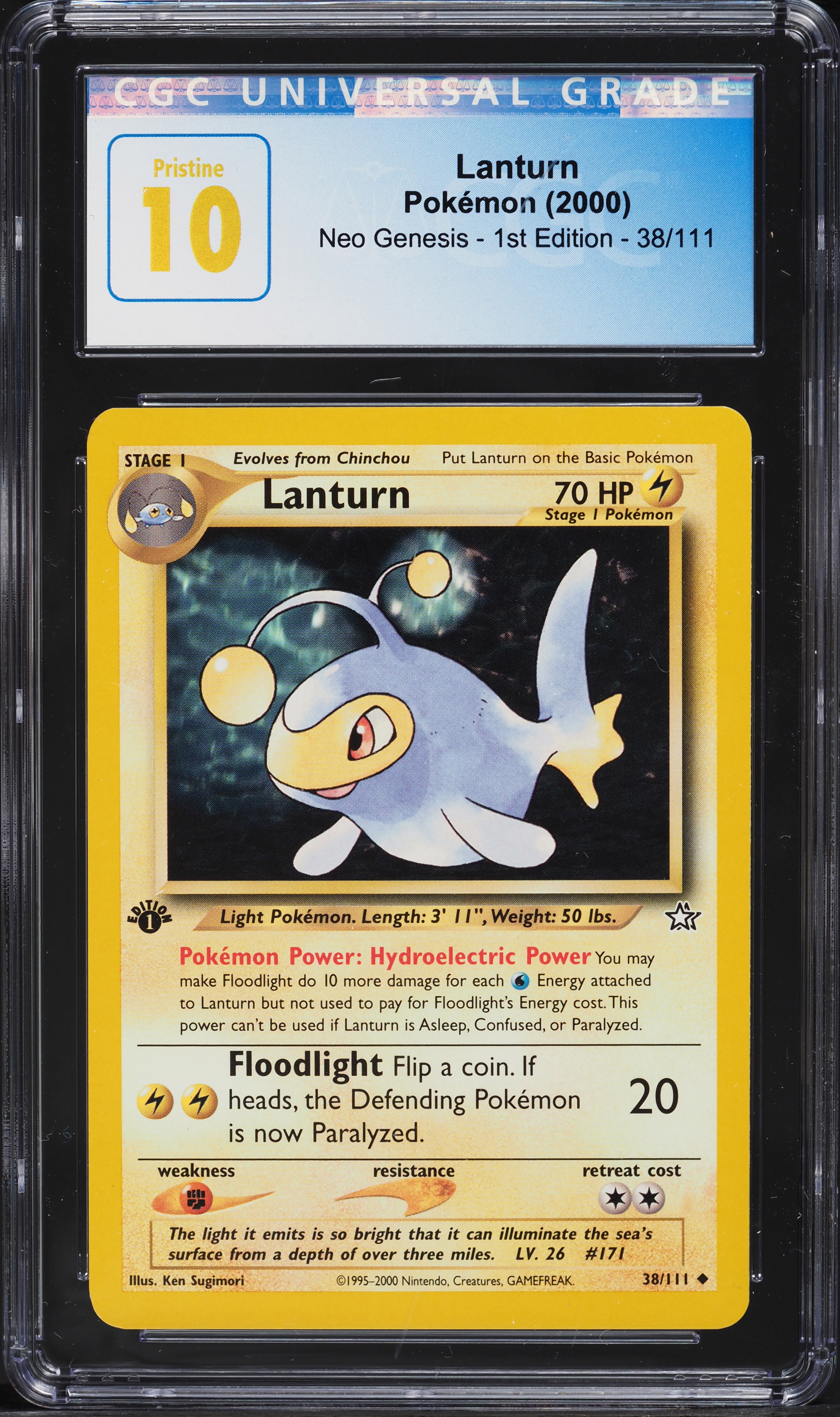 2000 Pokemon Neo Genesis 1st Edition Lanturn #38 CGC 10 PRISTINE