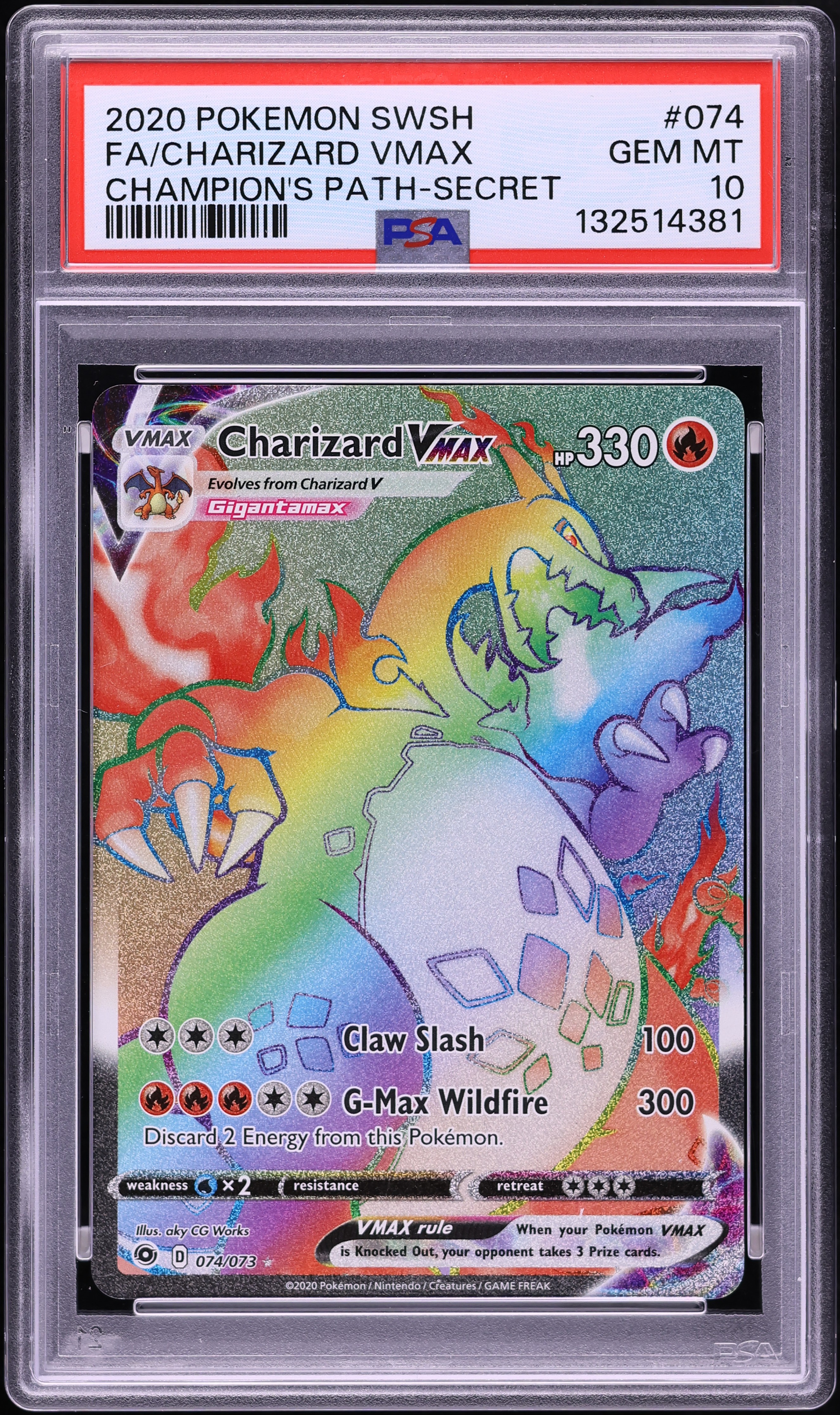 2020 Pokemon Sword & Shield Champion's Path Rainbow Rare Charizard Vmax #74 PSA 10 GEM MINT