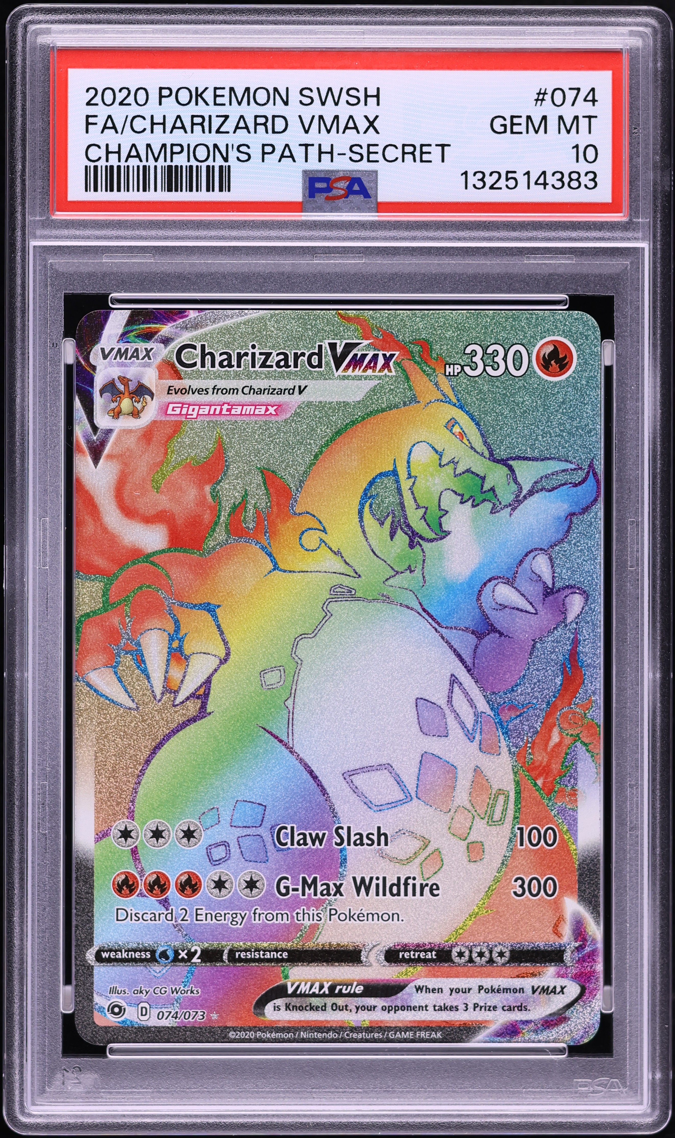 2020 Pokemon Sword & Shield Champion's Path Rainbow Rare Charizard Vmax #74 PSA 10 GEM MINT