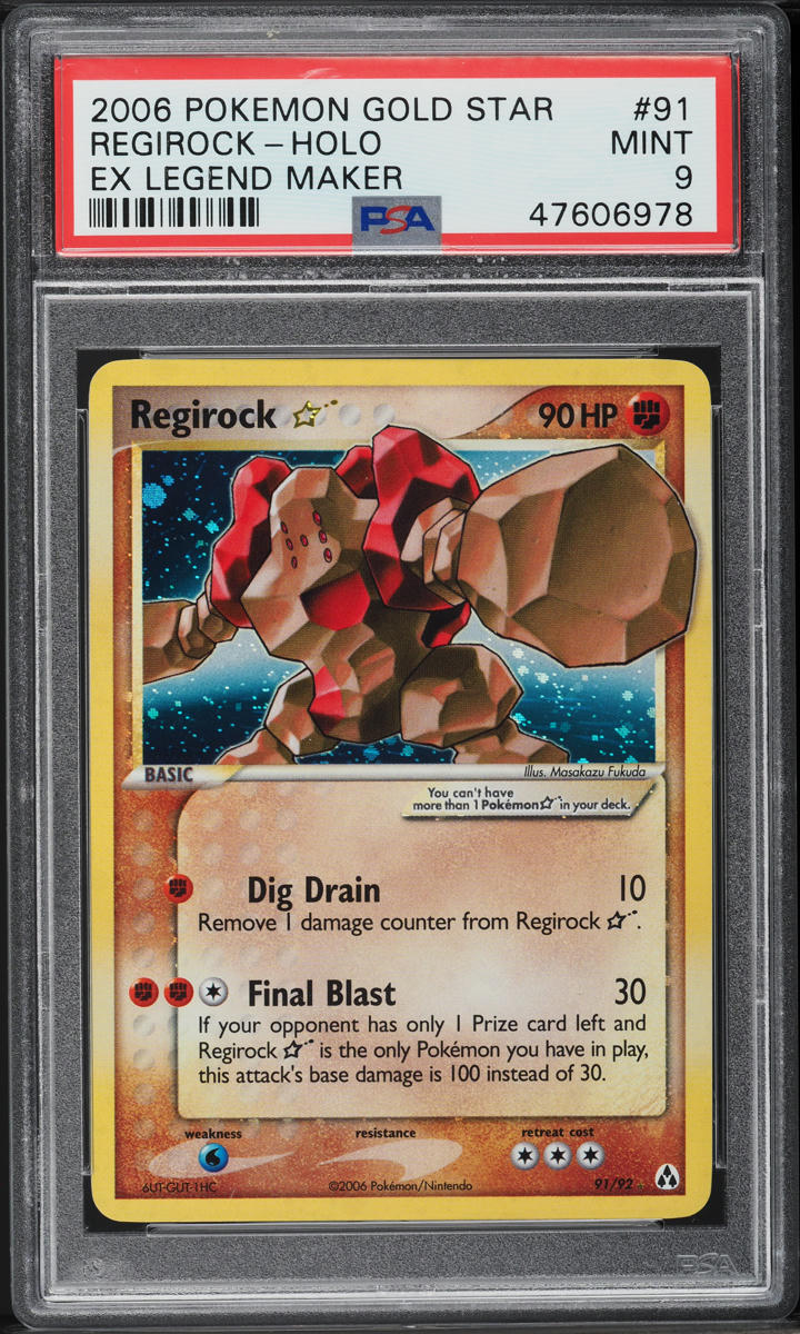 2006 Pokemon EX Legend Maker Holo Regirock Gold Star #91 PSA 9 MINT