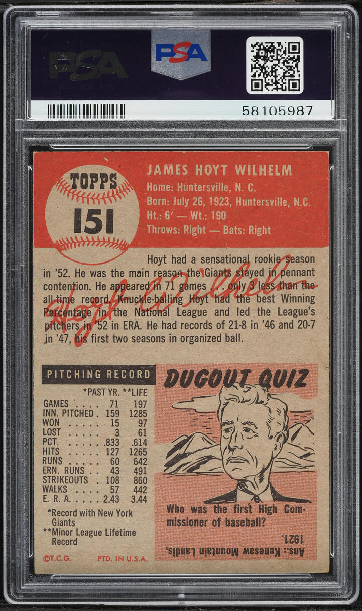 1953 Topps Hoyt Wilhelm #151 PSA 4 VGEX