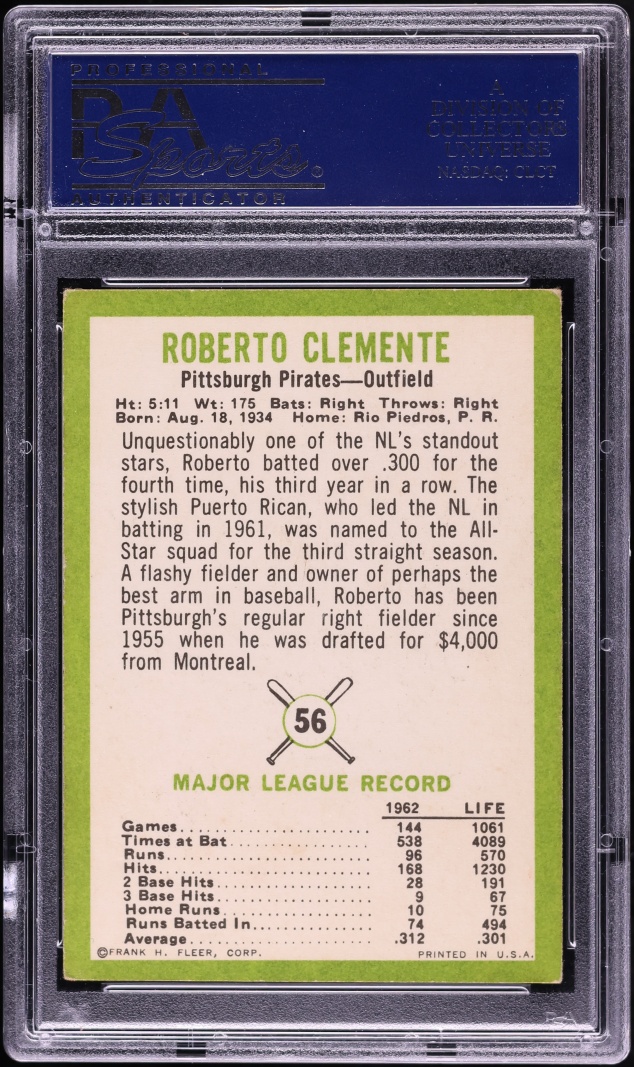 1963 Fleer Roberto Clemente #56 PSA 4 VGEX