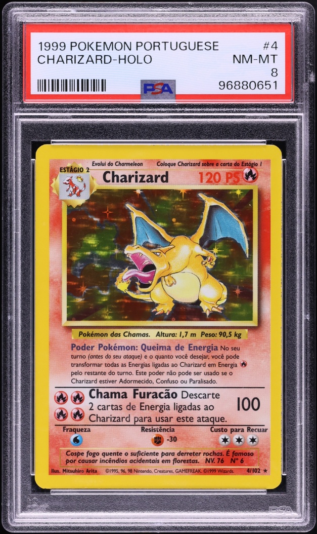 1999 Pokemon Portuguese Base Set Holo Charizard #4 PSA 8 NM-MT