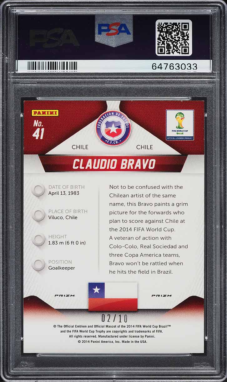 2014 Panini Prizm World Cup Gold Claudio Bravo /10 #41 PSA 9 MINT