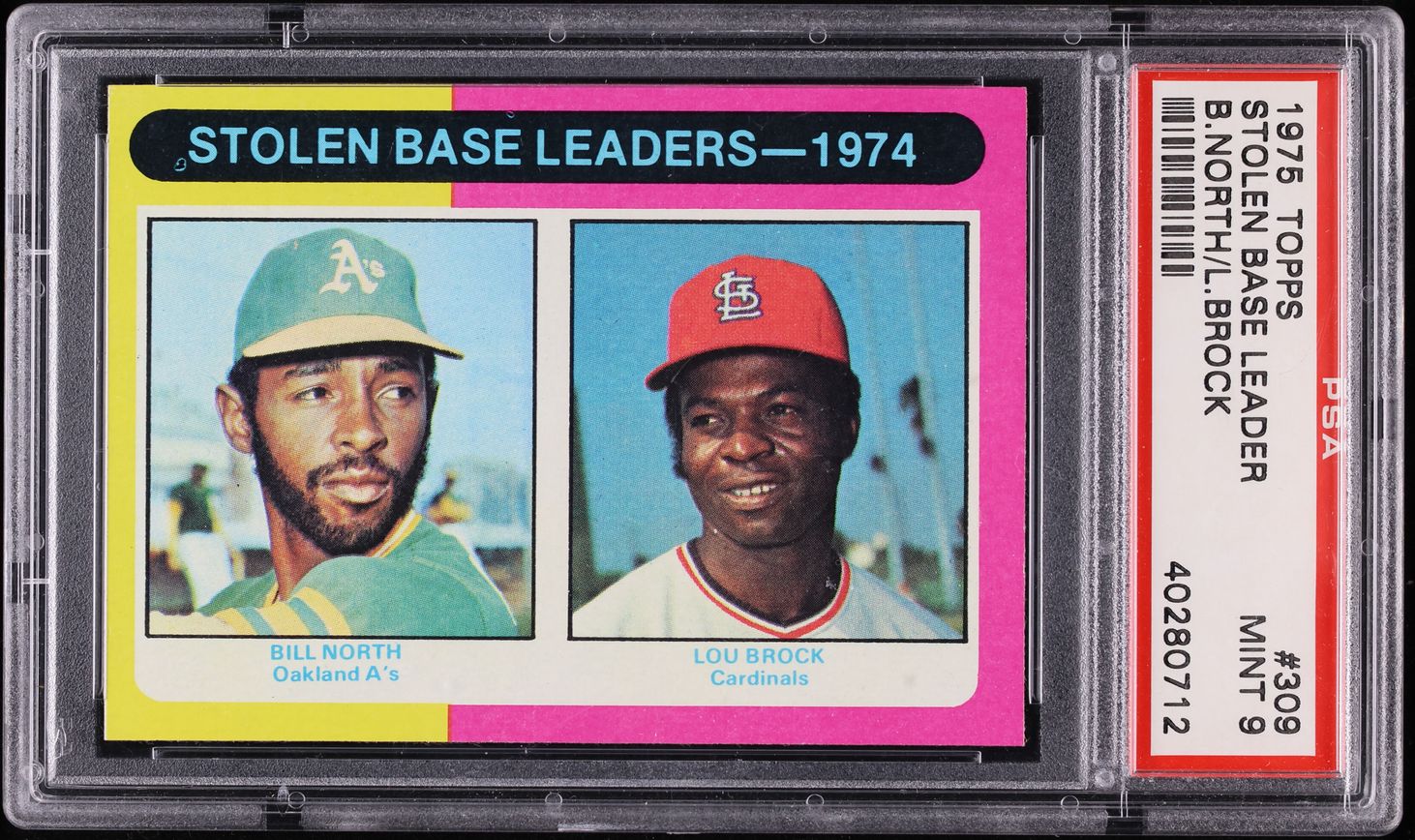 1975 Topps Lou Brock & Bill North STOLEN BASE LEADERS #309 PSA 9 MINT