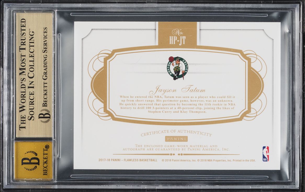 2017 Panini Flawless Green Jayson Tatum ROOKIE PATCH AUTO /5 #HP-JT BGS 9.5 GEM MINT