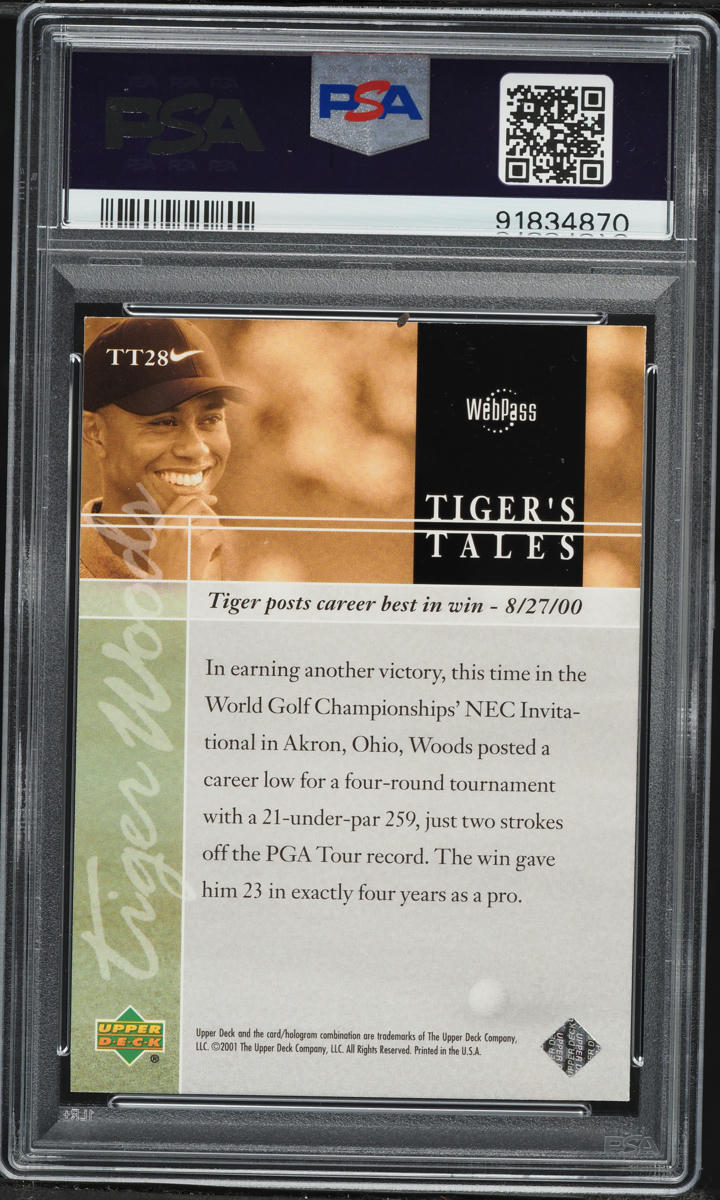 2001 Upper Deck Golf Tiger's Tales Tiger Woods ROOKIE #TT28 PSA 6 EXMT