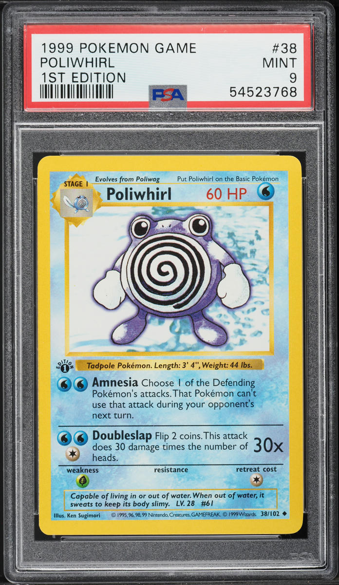 1999 Pokemon Base Set Shadowless 1st Edition Poliwhirl #38 PSA 9 MINT