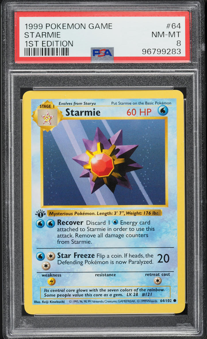 1999 Pokemon Base Set Shadowless 1st Edition Starmie #64 PSA 8 NM-MT
