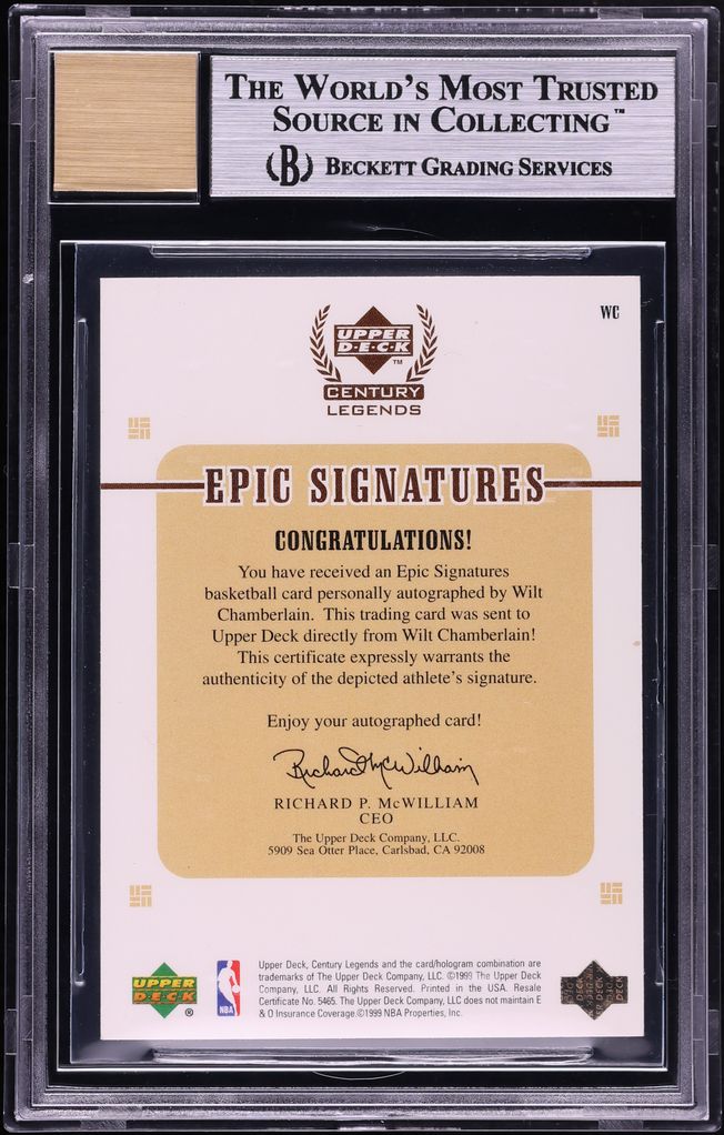 1999 Upper Deck Century Legends Epic Signatures Century Wilt Chamberlain AUTO /100 #WC BGS 9 MT