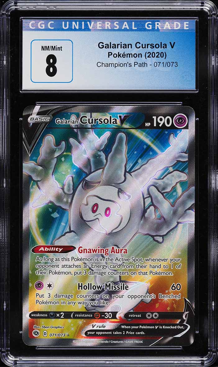 2020 Pokemon SWSH Champion's Path Full Art Galarian Cursola V #71 CGC 8 NM-MT