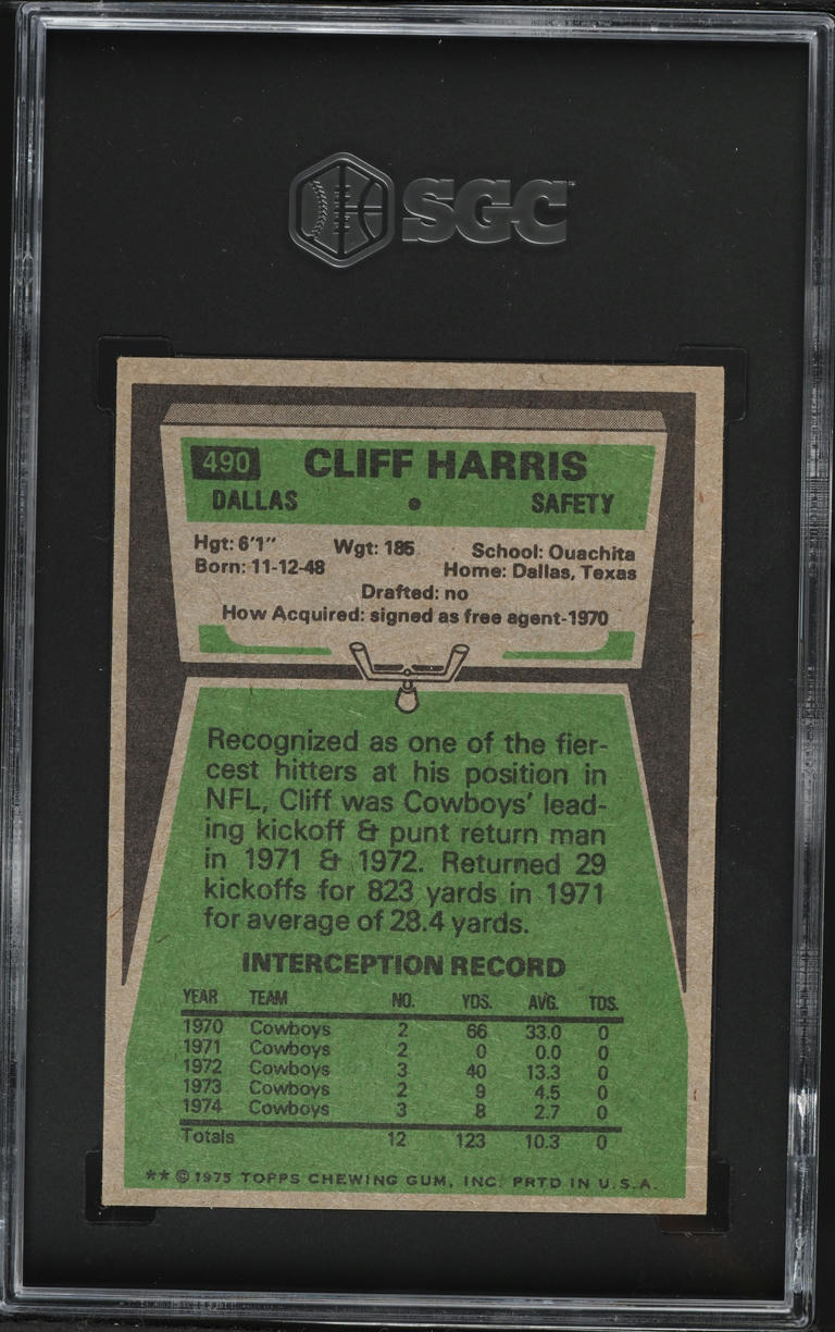 1975 Topps Football Cliff Harris #490 SGC 6 EXMT