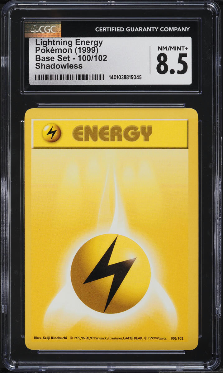 1999 Pokemon Base Set Shadowless Lightning Energy #100 CGC 8.5 NM-MT+