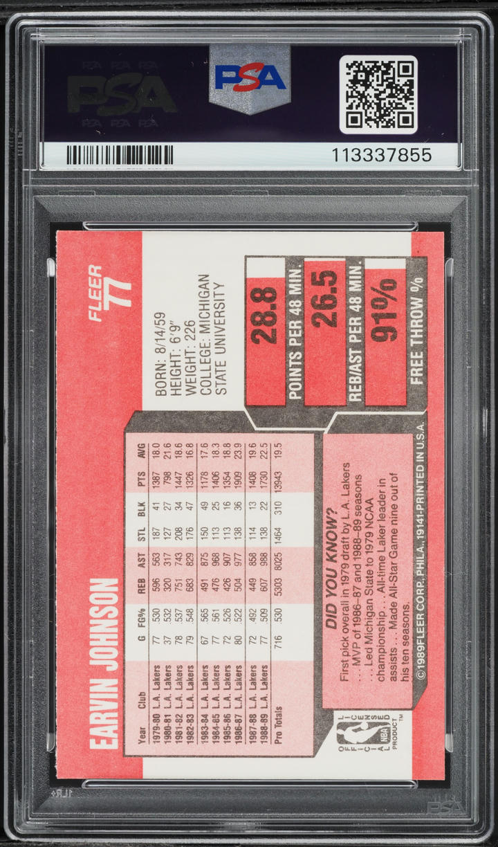 1989 Fleer Basketball Magic Johnson #77 PSA 9 MINT