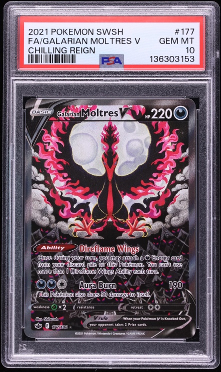 2021 Pokemon Sword & Shield Chilling Reign Alt Art Galarian Moltres V #177 PSA 10 GEM MINT