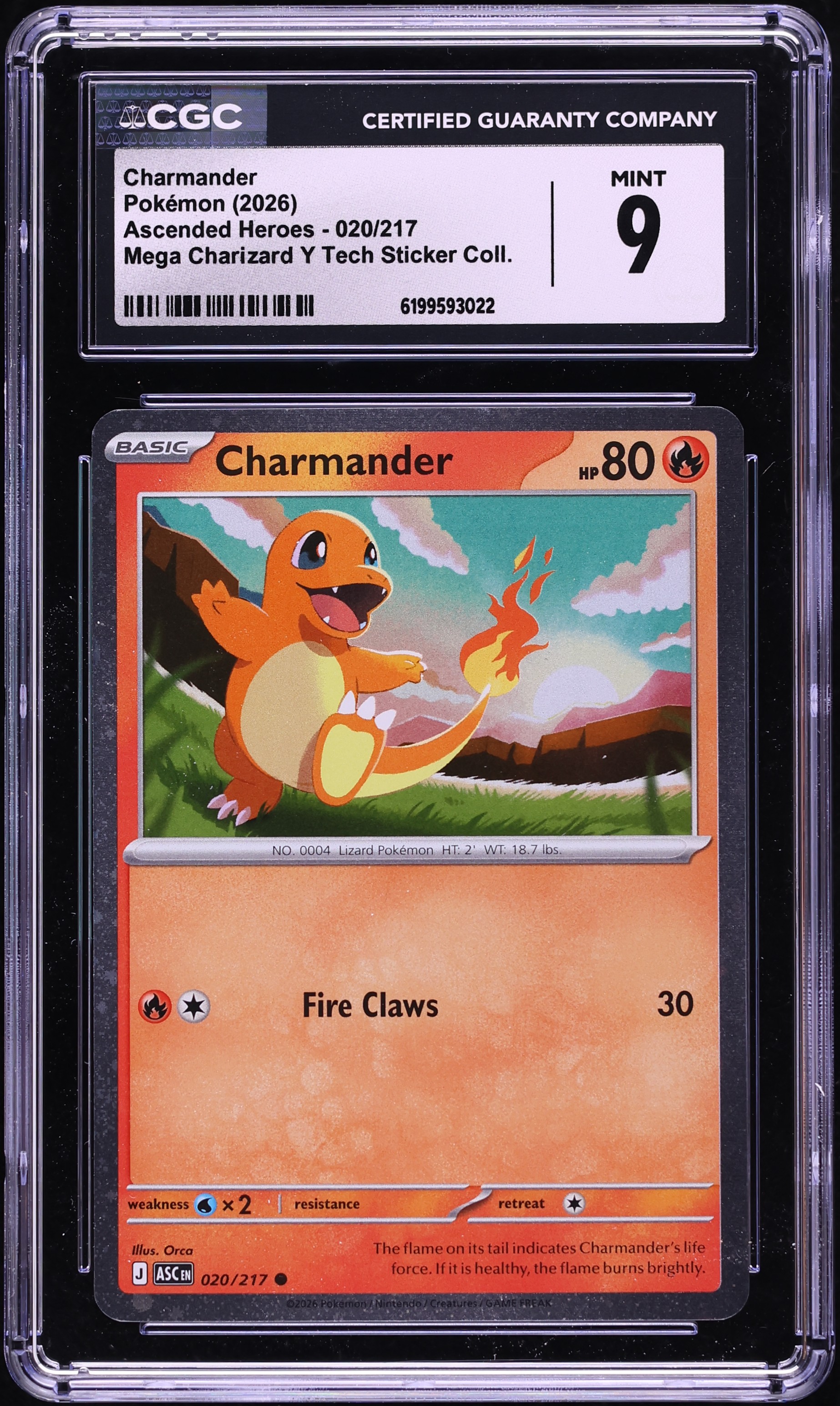 2026 Pokemon Mega Evolution Ascended Heroes Tech Sticker Charmander #20 CGC 9 MINT