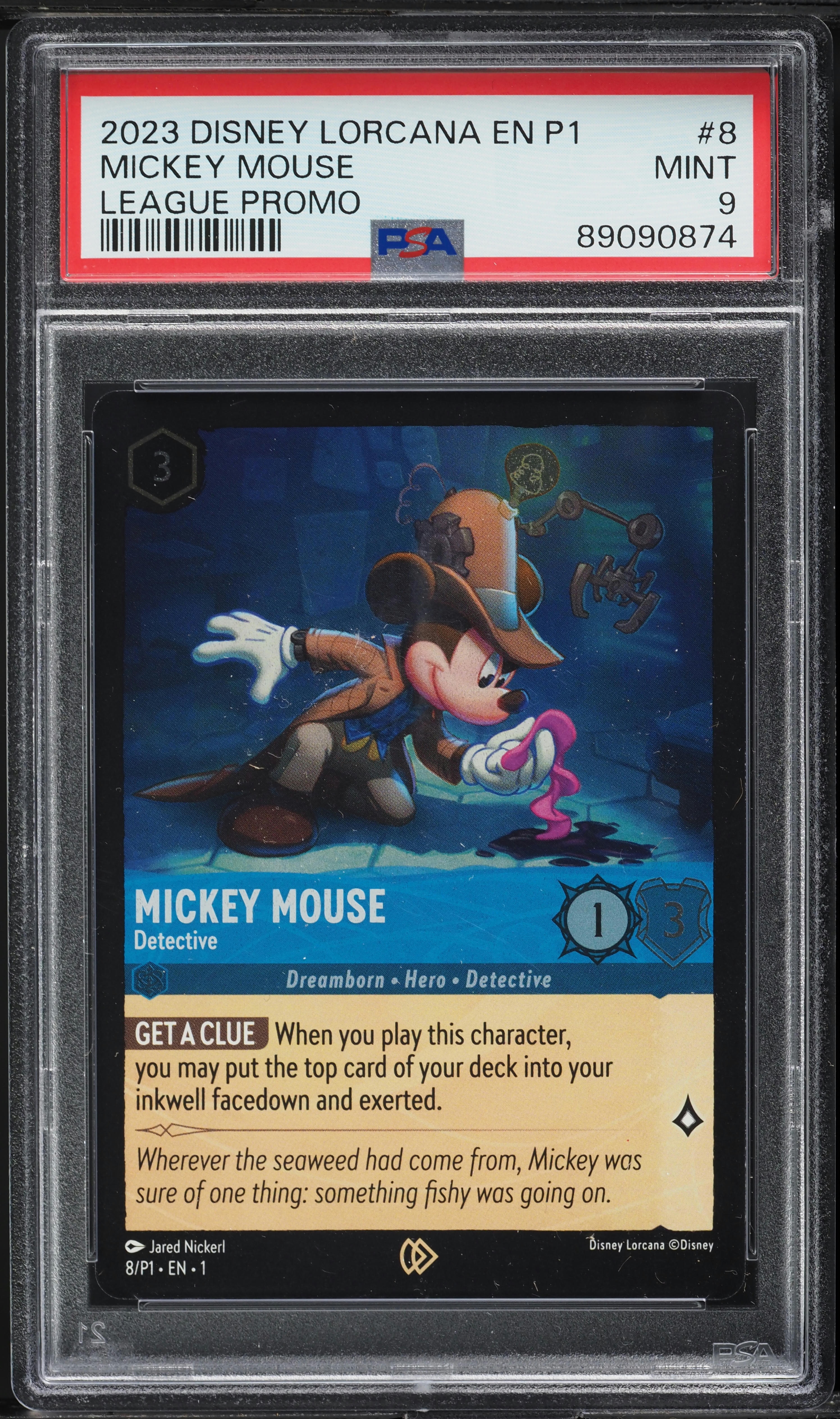 2023 Disney Lorcana League Promo Mickey Mouse Detective #8 PSA 9 MINT