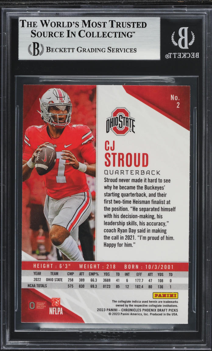 2023 Panini Chronicles Draft Picks Phoenix C.J. Stroud ROOKIE #2 BGS 8.5 NM-MT+
