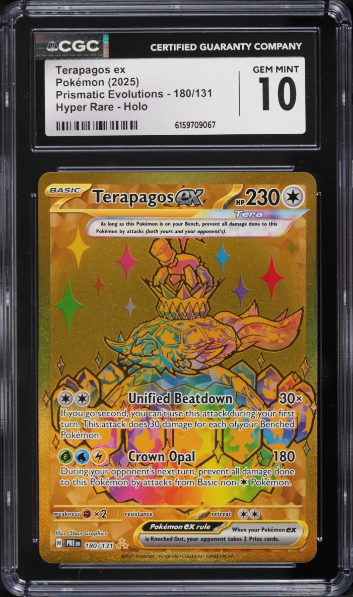 2025 Pokemon Scarlet & Violet Prismatic Evolutions Gold Rare Terapagos ex #180 CGC 10 GEM MINT