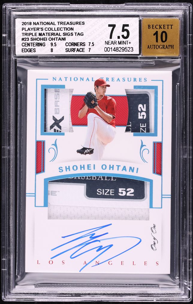 2018 National Treasures Player's Collection Shohei Ohtani ROOKIE PATCH AUTO 1/1 BGS 7.5 NRMT+