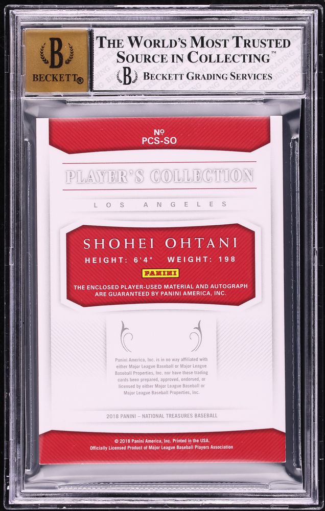2018 National Treasures Player's Collection Shohei Ohtani ROOKIE PATCH AUTO 1/1 BGS 7.5 NRMT+