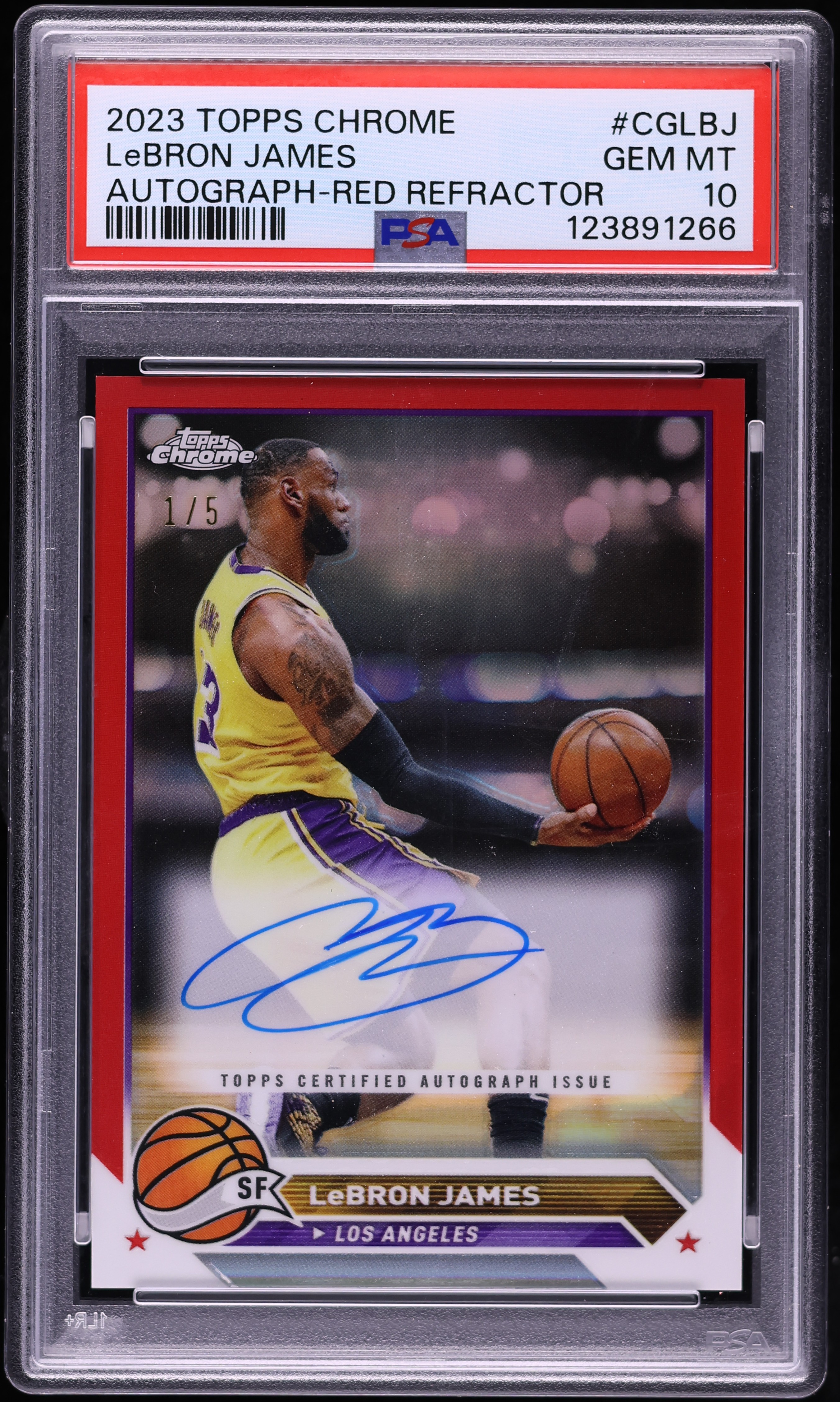 2023 Topps Chrome Red Refractor LeBron James AUTO 1/5 #CGLBJ PSA
