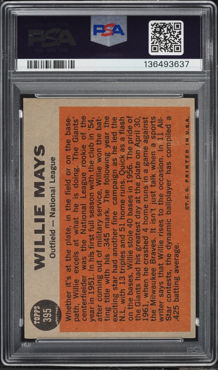1962 Topps Willie Mays ALL-STAR #395 PSA 5 EX