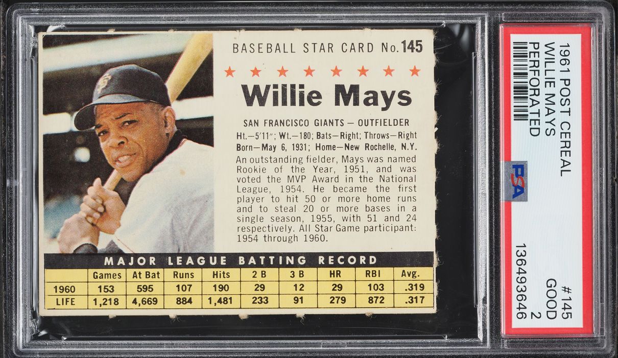 1961 Post Cereal Willie Mays PERFORATED #145 PSA 2 GD