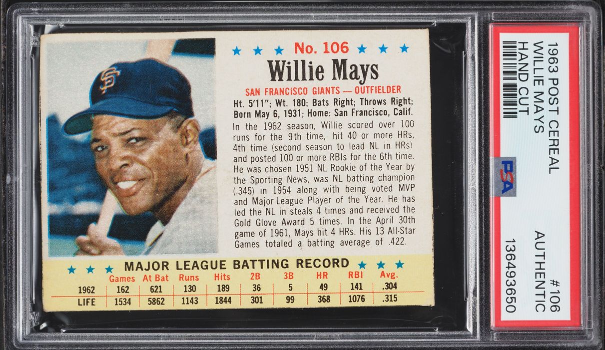 1963 Post Cereal Willie Mays HAND CUT #106 PSA AUTH