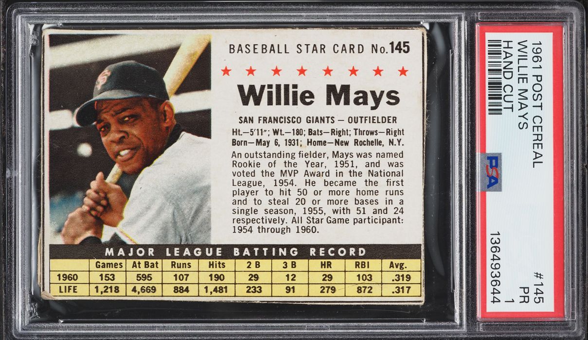 1961 Post Cereal Willie Mays HAND CUT #145 PSA 1 PR