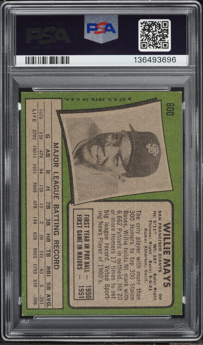 1971 Topps Willie Mays #600 PSA 4 VGEX