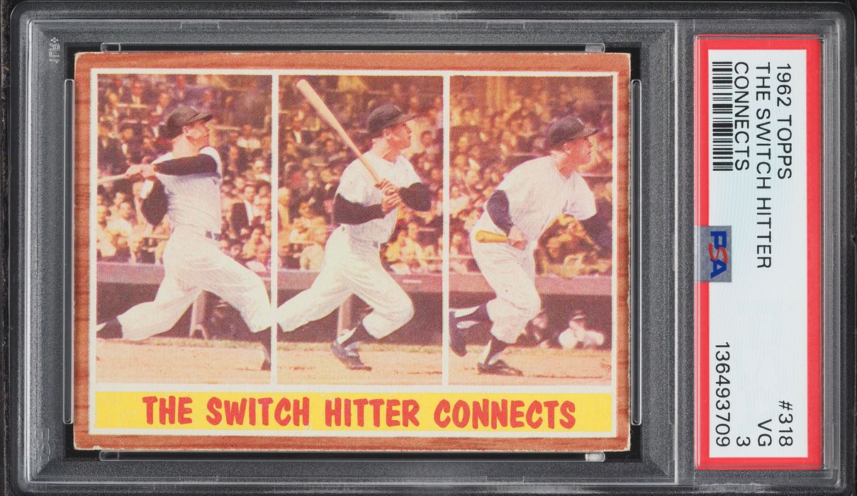 1962 Topps Mickey Mantle THE SWITCH HITTER CONNECTS #318 PSA 3 VG