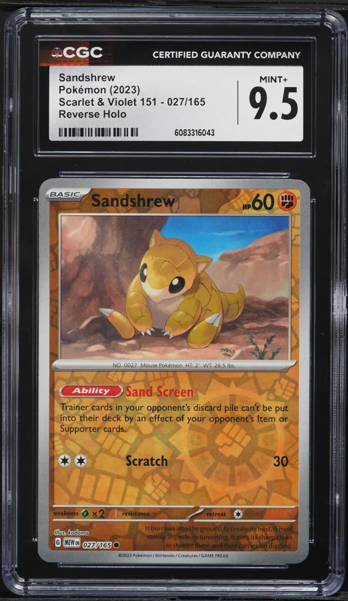 2023 Pokemon Scarlet & Violet 151 Reverse Holo Sandshrew #027 CGC 9.5 MINT+