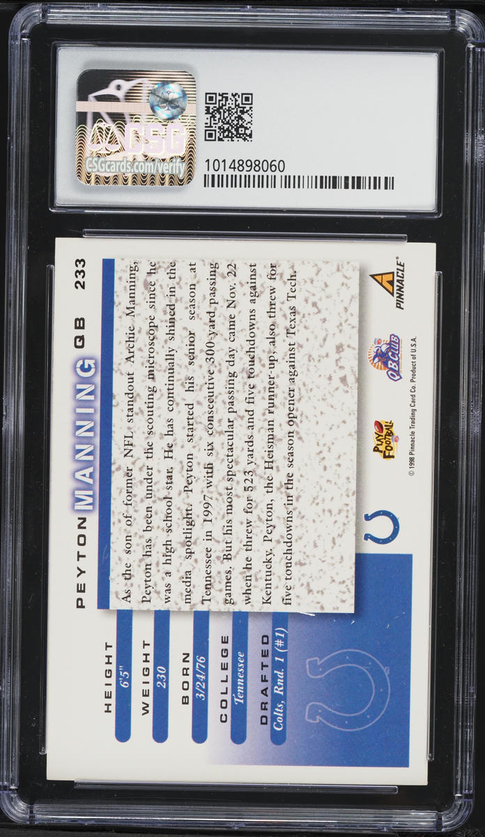 1998 Score Football Peyton Manning ROOKIE #233 CSG 7 NRMT