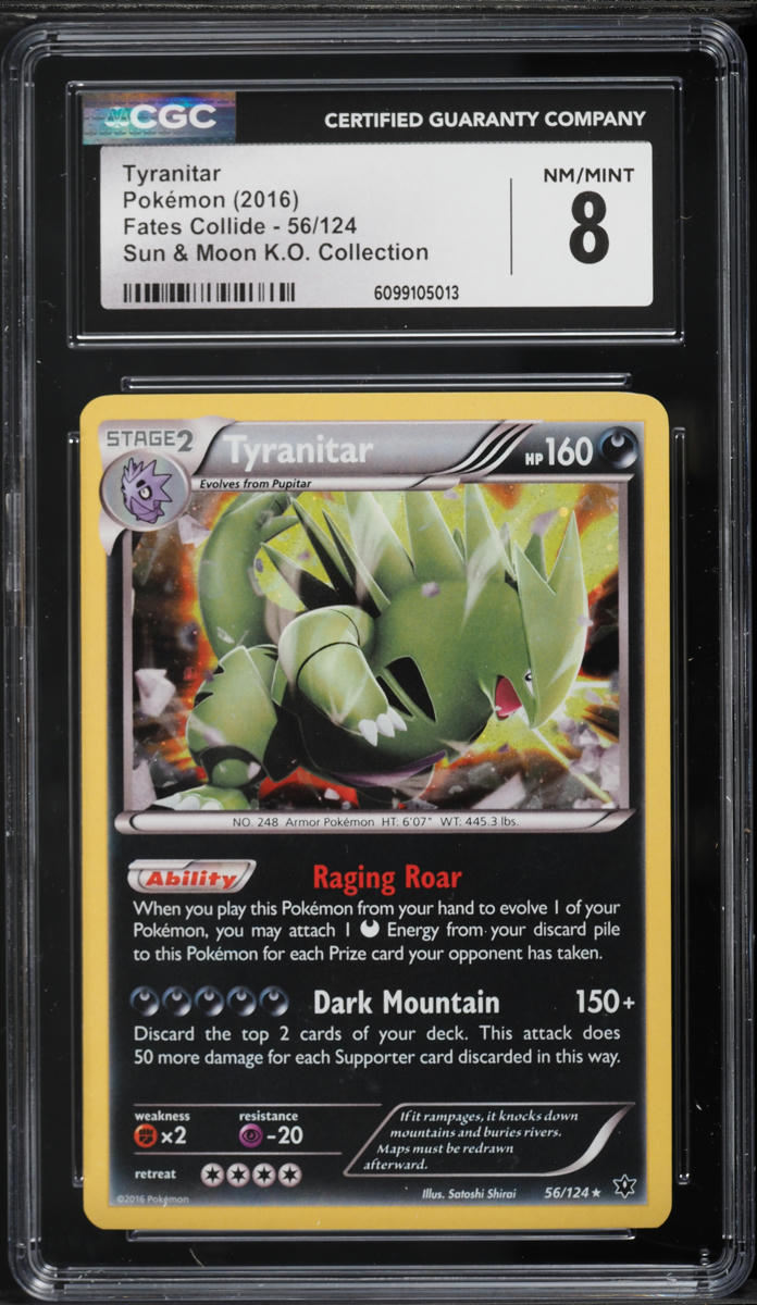 2016 Pokemon XY Fates Collide Sun & Moon Knock Out Collection Holo Tyranitar #56 CGC 8 NM-MT