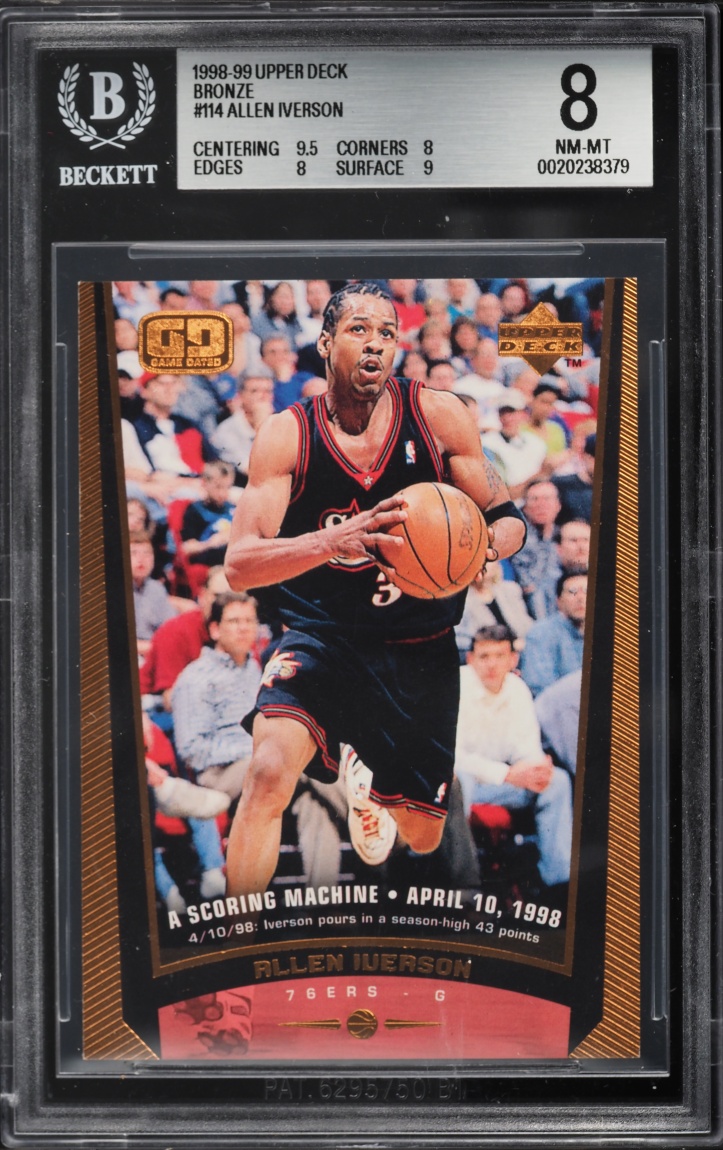 1998 Upper Deck Bronze Allen Iverson JERSEY # 3/100 #114 BGS 8 NM-MT