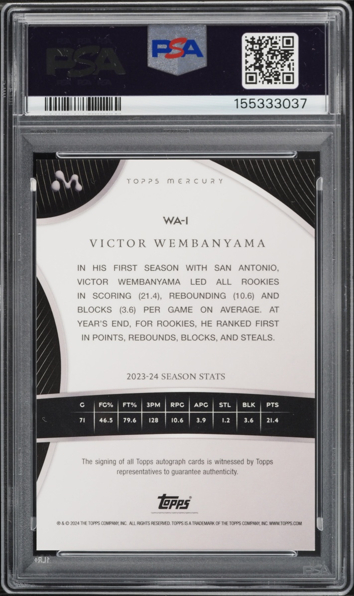 2023 Topps Mercury White Refractor Victor Wembanyama ROOKIE AUTO /35 #WA-1 PSA 9 MINT