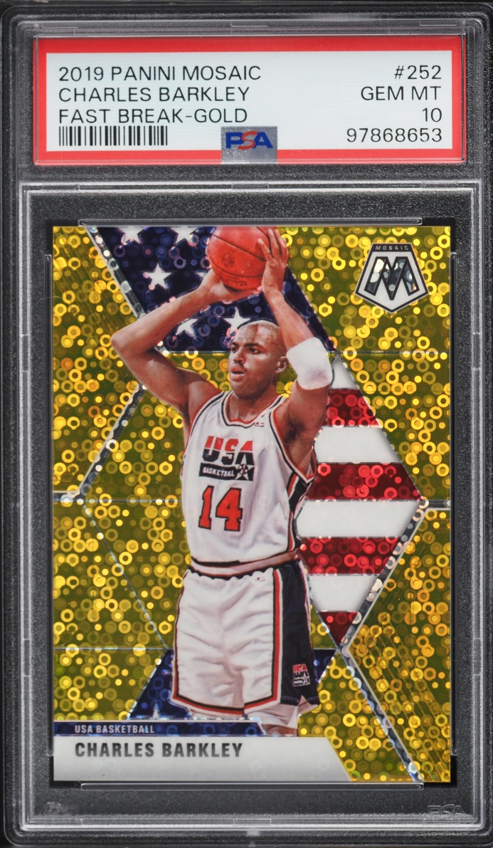 2019 Panini Mosaic Fast Break Gold Charles Barkley 10/10 #252 PSA 10 GEM MINT