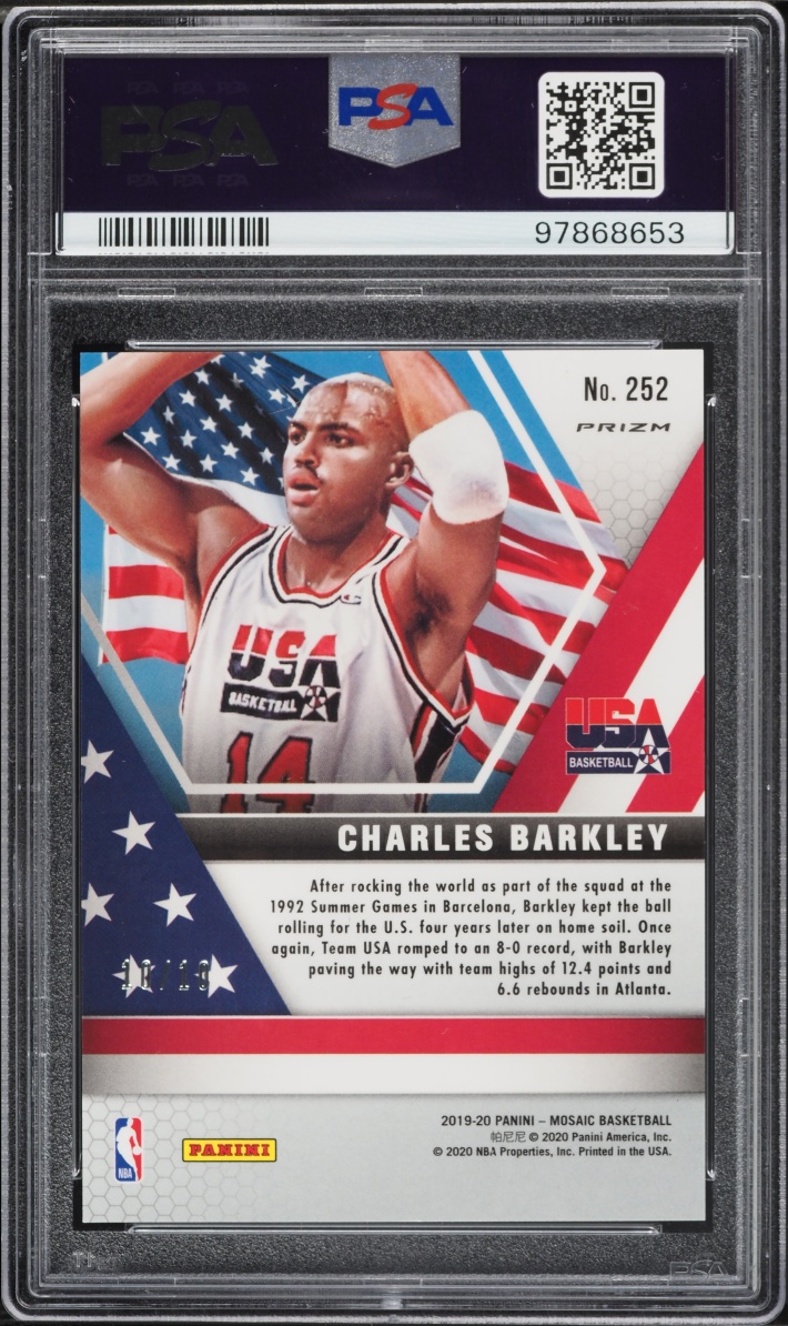 2019 Panini Mosaic Fast Break Gold Charles Barkley 10/10 #252 PSA 10 GEM MINT