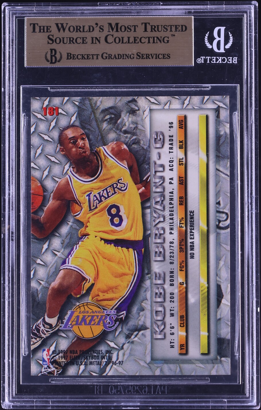 1996 Metal Basketball Kobe Bryant ROOKIE #181 BGS 9.5 GEM MINT