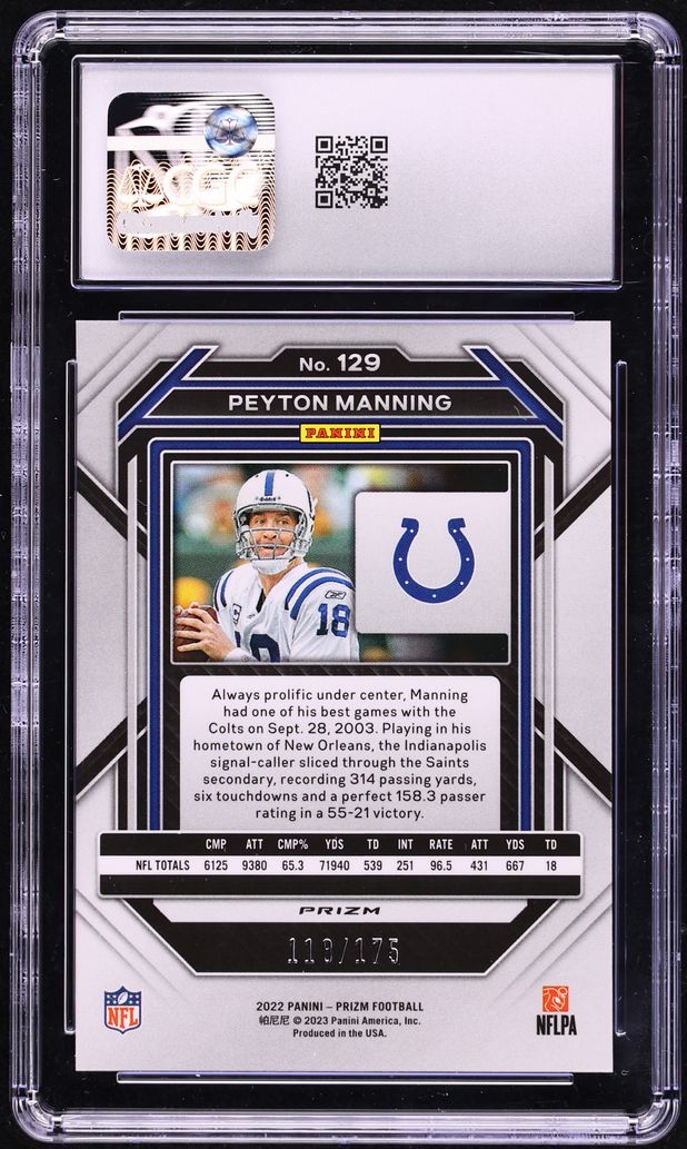 2022 Panini Prizm Hyper Peyton Manning /175 #129 CGC 10 GEM MINT