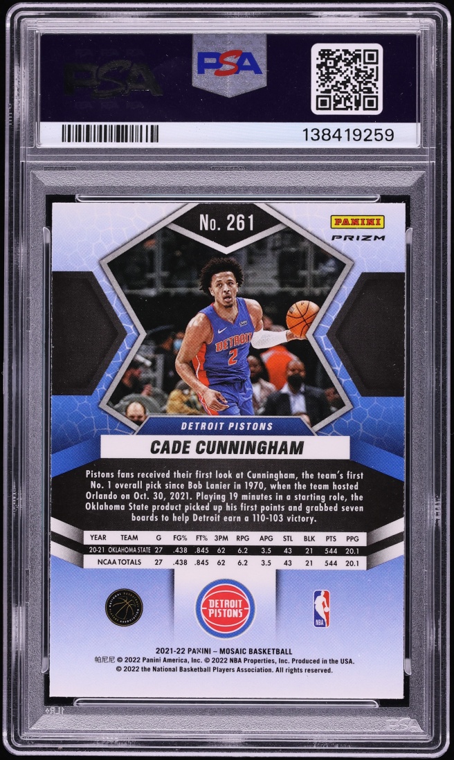 2021 Panini Mosaic Red Cade Cunningham ROOKIE #261 PSA 10 GEM MINT