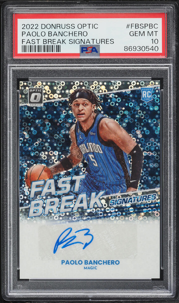 2022 Donruss Optic Fast Break Prizm Paolo Banchero ROOKIE AUTO #FBS-PBC PSA 10 GEM MINT
