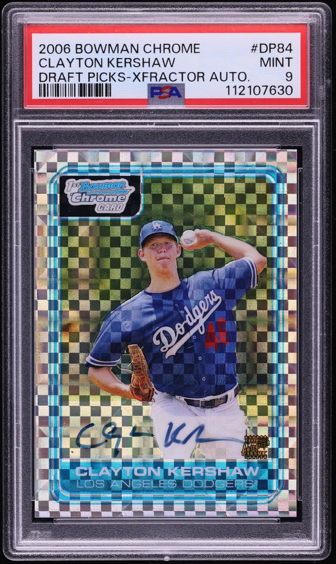 2006 Bowman Chrome Xfractor Clayton Kershaw PROSPECT AUTO /225 #DP84 PSA 9 MINT