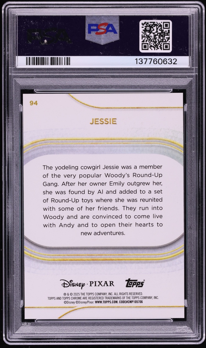 2025 Topps Chrome Disney Red Wave Jessie /5 #94 PSA 9 MINT - Photo 2