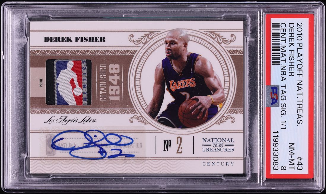 2010 Playoff National Treasures Century Derek Fisher LOGOMAN PATCH AUTO 1/1 #43 PSA 8 NM-MT